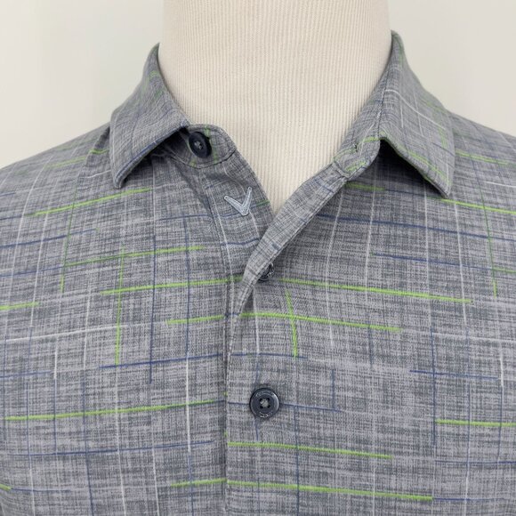 Callaway Men's Opti-Dri Golf Polo Shirt L Large Gray/Green Plaid - Picture 1 of 10